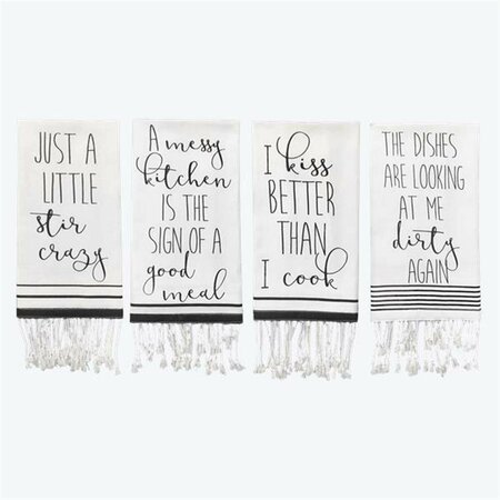 YOUNGS Cotton Kitchen Towel with Twisted Fringes, 4 Assorted Color 20228